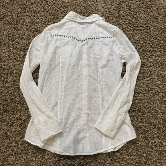Roper Women M Western Cowgirl Shirt Pearl Snap Embroidered White Silver Metallic - Picture 2 of 9